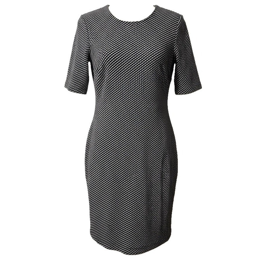Theory Black & White Grid Print Knit Dress 0 Polished Tailored Monochrome Clean